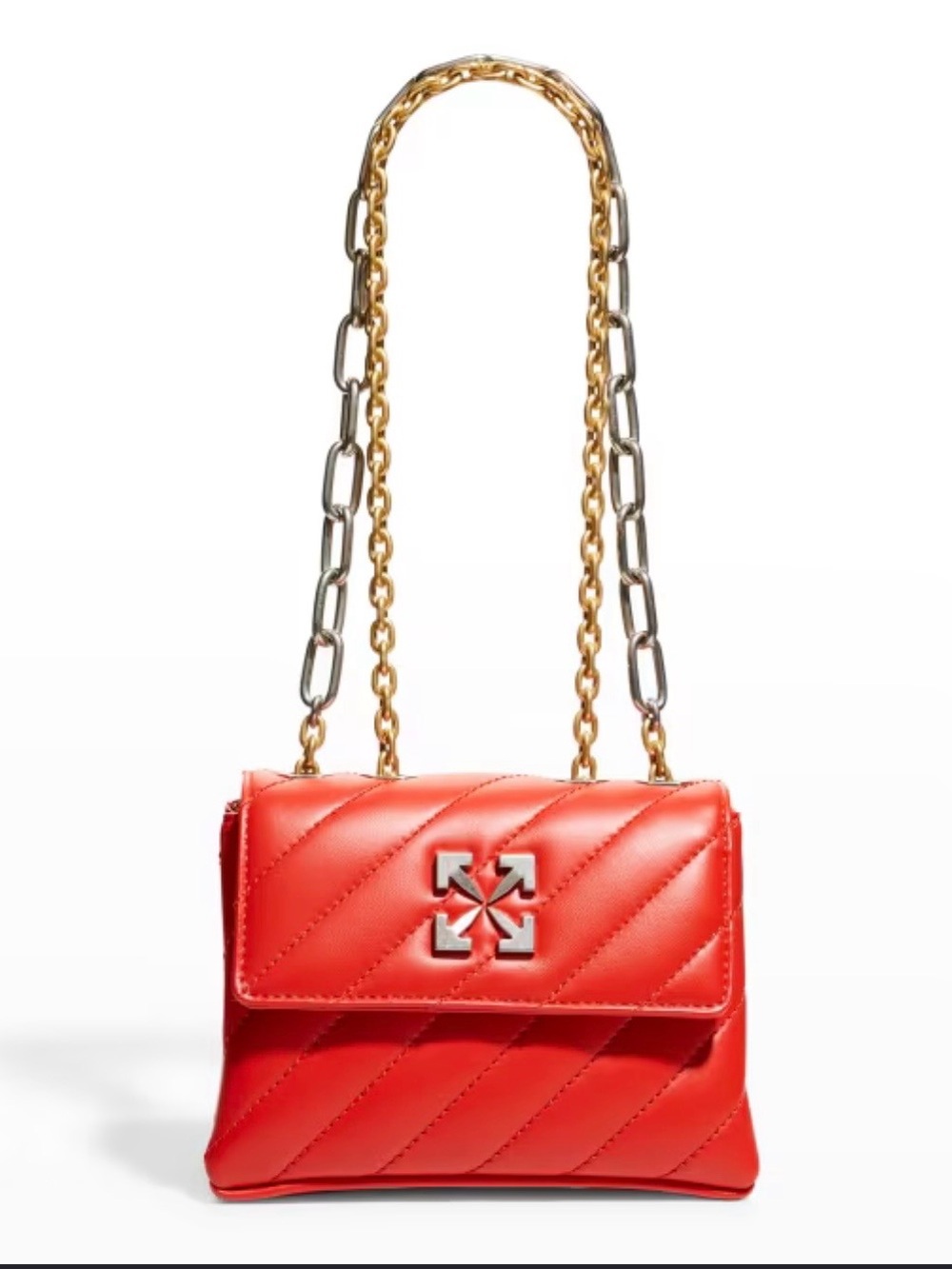 Off-White Red Quilted Chain Shoulder Bag with Mixed-Metal Strap